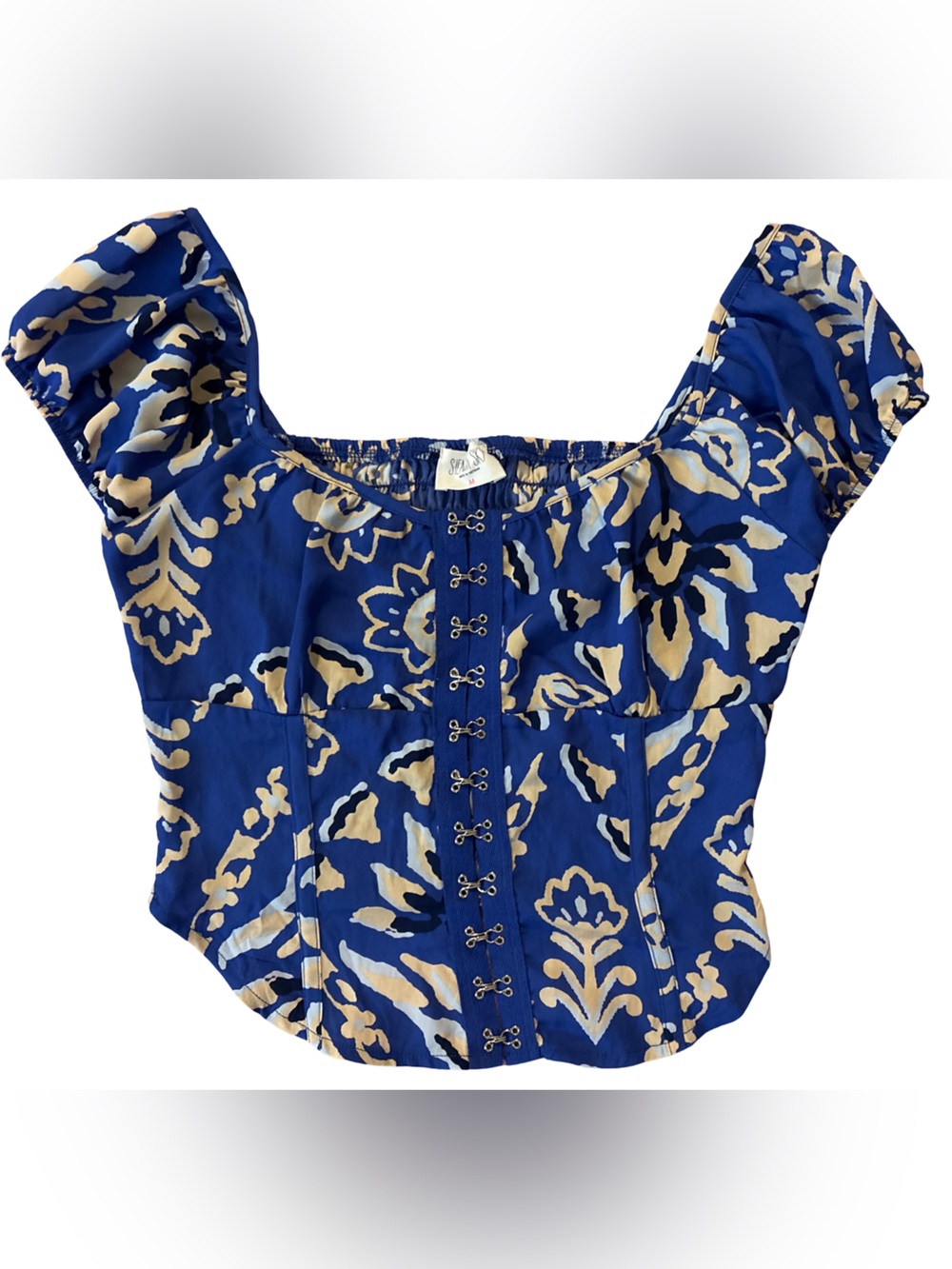 Sienna Sky Royal Blue Floral Button-Front Peasant Top